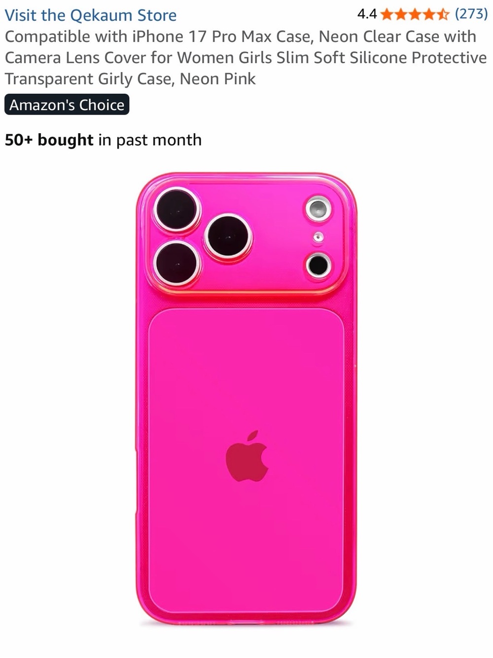 Neon Pink Silicone Clear Case for iPhone 17 Pro Max - Slim Protective Cover